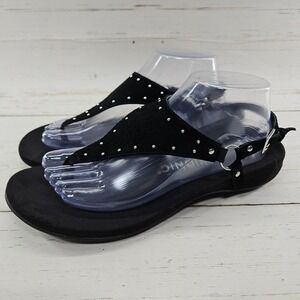 Vionic Margot Studded Suede Size 9 Black Sandals Adjustable Buckle Arch Support